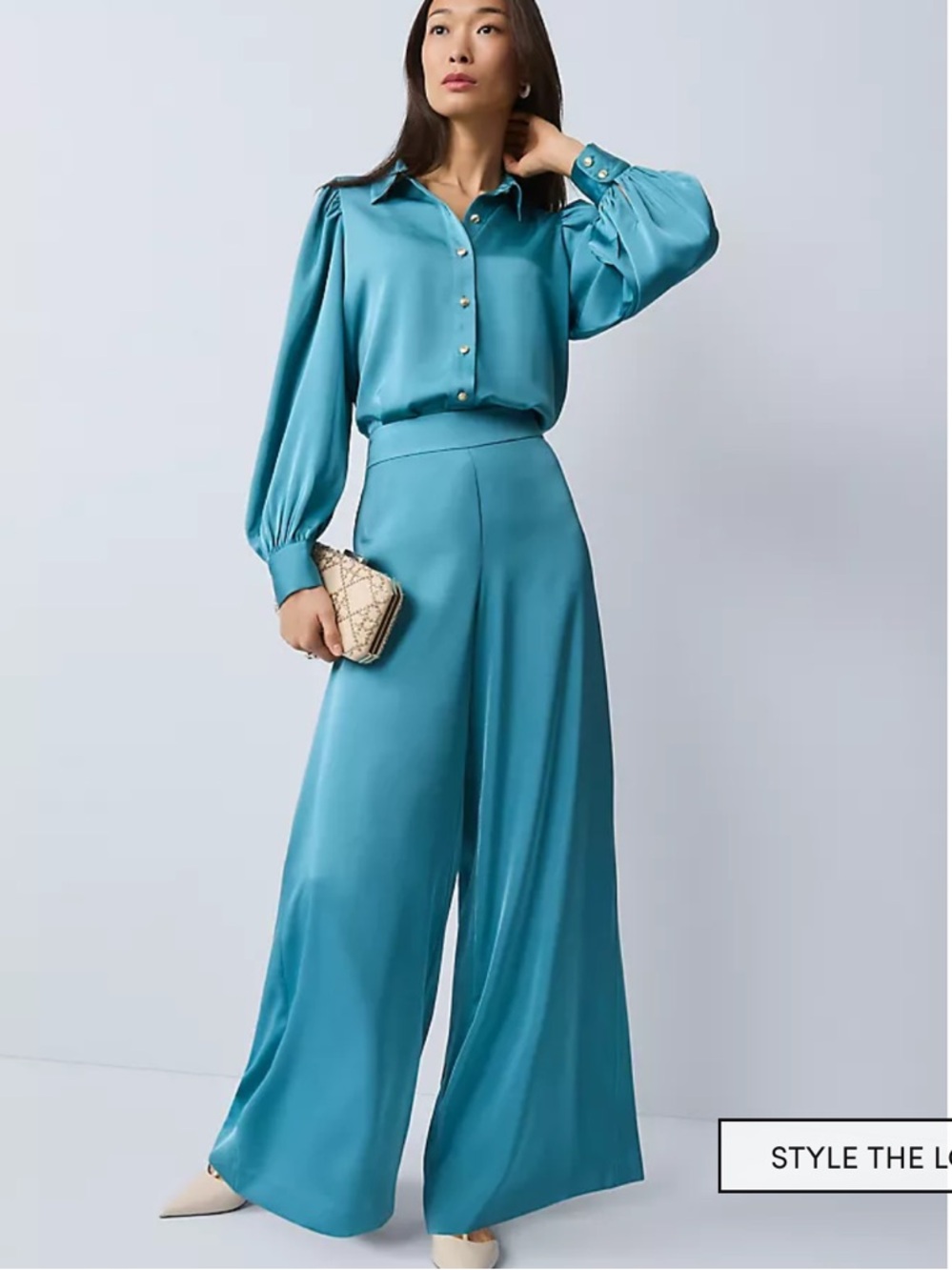 Banana Republic Satin Wide-Leg Pants in Teal Blue